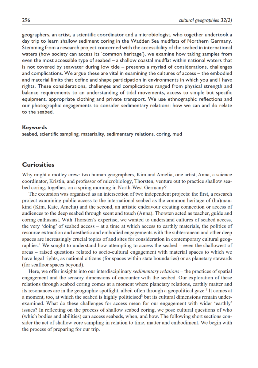 Sedimentary relations: cultures of access and the matter of shallow seabed coring 2